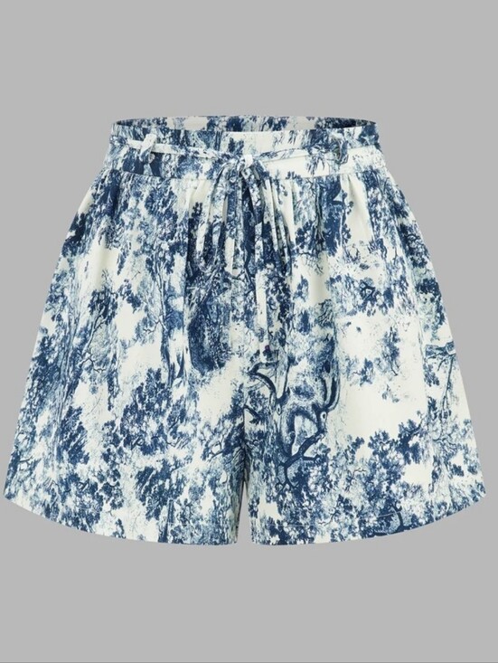 Commense Pants - NWOT Commense Toile Print Tie Waist Casual Mini Shorts. High Rise. Blue White. S